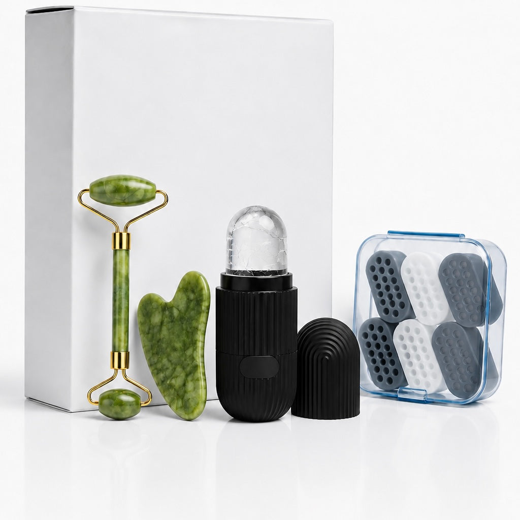 MuscleGum™ – Jaw Trainer (x6) + Roller + GuaSha +ice rooler
