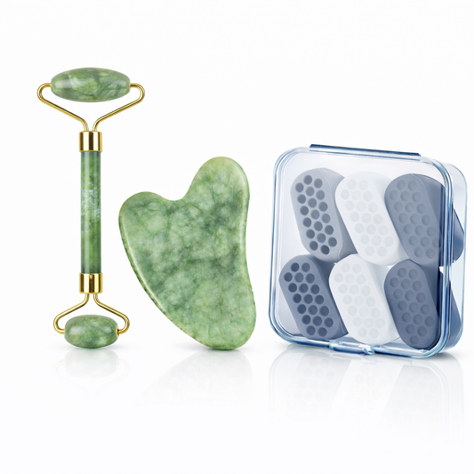 MuscleGum™ – Jaw Trainer (x6) + Roller Jade + Gua Sha