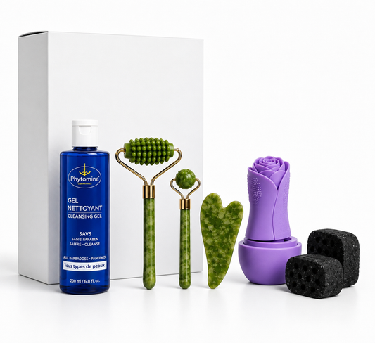Pack Visage V2 – Jaw Trainer + Ice Roller + Gua Sha + Roller Jade + Gel